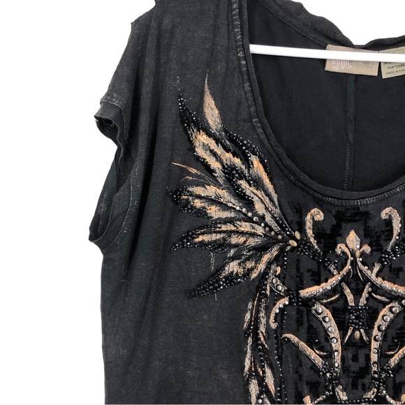 Miss Me Soft Sleeveless Tee w/Fringe on Back and Velvet Bling on the front SZ L - Picture 5 of 7